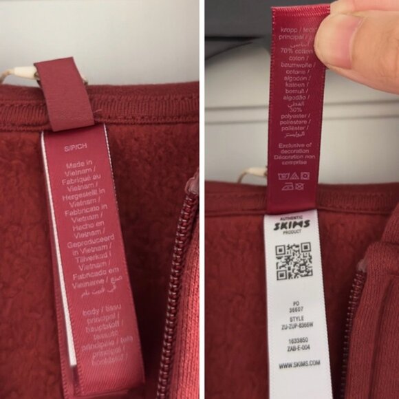 Skims Cotton Fleece Classic Zip Up Hoodie in Merlot Size Small - Picture 7 of 10